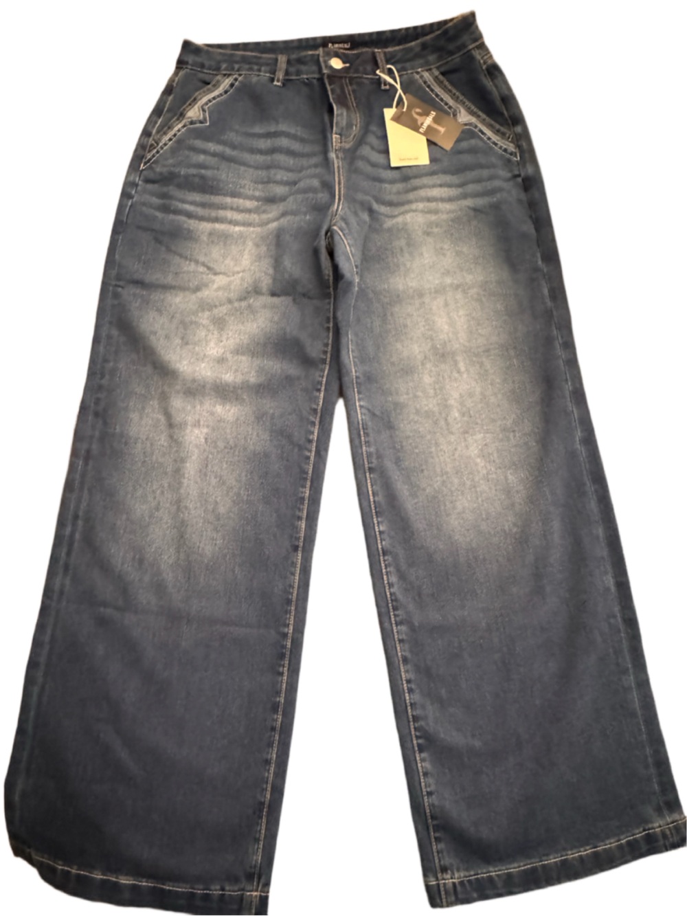 FLAMINGALS XL Wide Leg Jeans - Blue Denim with pocket detail NWT